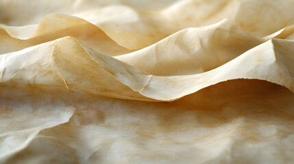 Fototapete - A close-up of textured, crumpled paper with soft, warm tones, creating an organic and artistic appearance