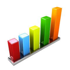Leinwandbilder - Colorful bar graph representing growth and progress in data visualization. bars are red, blue, yellow, green, and orange, showcasing upward trend