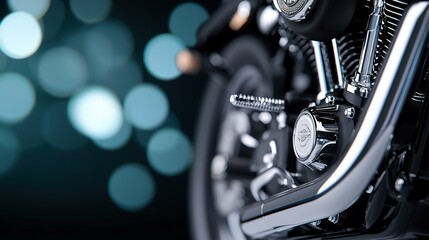 Wall Mural - a close up shot of a chrome motorcycle engine, emphasizing the intricate details and gleaming, refle