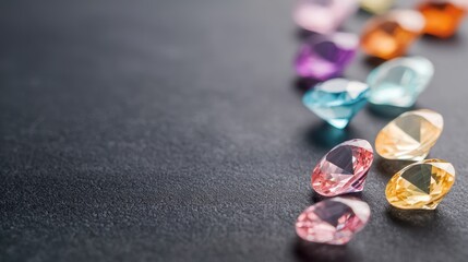 Wall Mural - a collection of colorful gemstones arranged on a black background, each gem radiating its unique col
