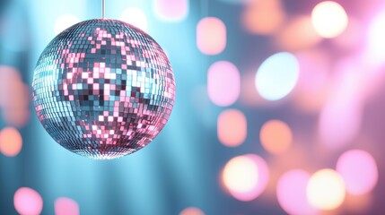 Wall Mural - a close up of a disco ball reflecting beams of colorful light, creating a vibrant and energetic atmo