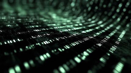 Fototapete - Futuristic green and black digital landscape showcasing a sea of glowing data bits and information flow : Generative AI