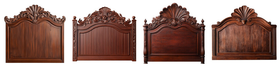 Wall Mural - Ornate Elaborately Carved Wooden Bedroom Furniture Set Featuring a Grand Majestic Headboard and Matching Bedframe with Intricate Decorative Patterns and Ornate Woodwork in a Classic Antique