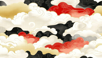 Wall Mural - traditional japanese clouds pattern in abstract gold and red design