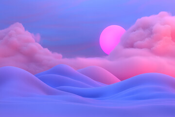 Aufkleber - An expansive vista of softly glowing waves in neon blues and pinks, rising and falling like a