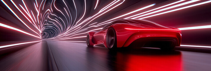 Aufkleber - A stylized side-view of the crimson racer accelerating through a glowing, high-tech tunnel, with
