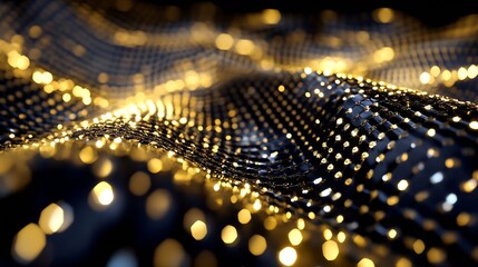 Leinwandbilder - Stunning close up of shimmering golden lights arranged in waves creating an artistic abstract background : Generative AI