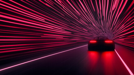 Poster - A minimal composition focusing on the contrast between the vibrant car and the monochromatic tunnel