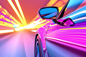 Aufkleber - A close-up on the side mirror and quarter panel, capturing dynamic motion blur that stretches the