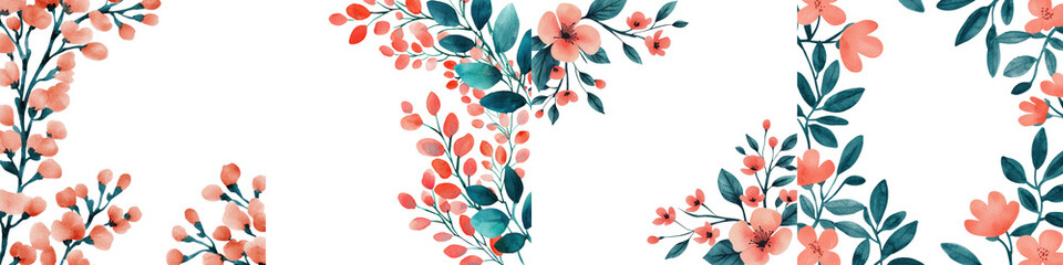 Wall Mural - Beautiful vibrant red berry botanical floral with turquoise green leaves and branches creating a natural organic and aesthetic background or design