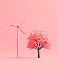 Aufkleber - A minimalist composition: the turbine positioned off-center against a soft-peach backdrop, subtle