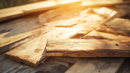 Poster - Warm Sunset Light Shining on Vintage Wooden Planks Creating a Rustic Outdoor Atmosphere : Generative AI