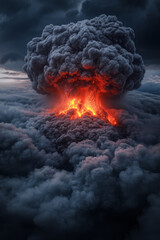 Wall Mural - A dramatic close-up where molten lava bursts from the crater, casting an intense glow on billowing