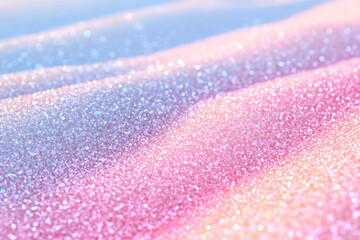 Wall Mural - A close-up focus on the sandâ€™s texture, revealing tiny reflective grains in pinkish-blue