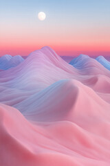 Wall Mural - An almost alien-like horizon where each dune is tinted a different shade of pink or blue, forming a