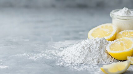 Aufkleber - Fresh lemon slices with powdered sugar on a concrete surface for culinary inspiration : Generative AI