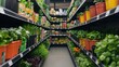 © artzone - Grocery Store Aisle with Fresh Herbs and Canned Goods