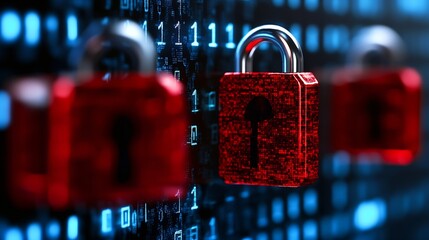 Poster - Digital padlock against a backdrop of binary code representing cybersecurity concepts : Generative AI
