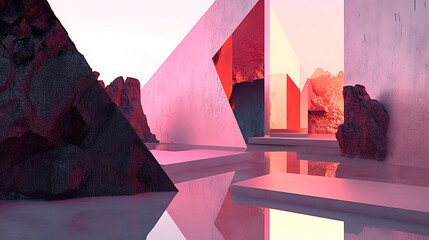 Wall Mural - Abstract Pink and Red Geometric Landscape