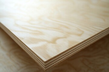 A close-up of a piece of birch plywood, showcasing its grain and layered construction, perfect for woodworking and crafts. The wood is light colored and natural.