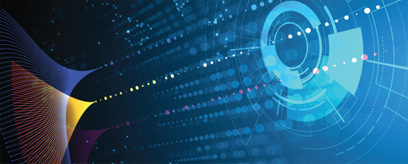 Poster - Neural network with computer circuit board futuristic background