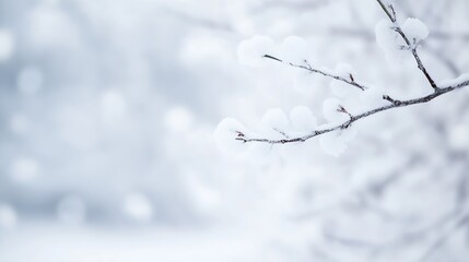 Aufkleber - Delicate winter branch covered in soft snowflakes creating a serene and tranquil winter scene : Generative AI