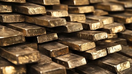 Fototapete - Stacks of Gleaming Gold Bars Forming an Impressive Wealth Display : Generative AI