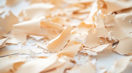 Leinwandbilder - Close up view of delicate beige shavings and fragments scattered on a surface : Generative AI