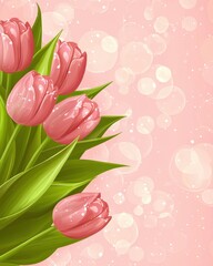 Wall Mural - beautiful pink tulips on a soft pink background with bokeh effects