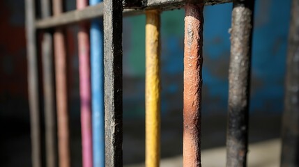 Poster - Closeup shot of colorful metal bars creating an abstract and artistic background : Generative AI
