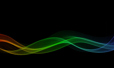 Wall Mural - Abstract rainbow colored wave lines on black background. Dynamically flowing and colorful spectral colors isolated on black background.