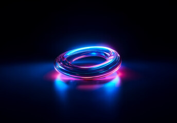 Aufkleber - A luminous ring with blue and pink hues floats against a dark backdrop, creating a modern, abstract, and visually striking composition.