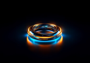 Poster - A luminous ring with mesmerizing blue and orange glow, isolated on a black backdrop. Captivating abstract object with a modern, futuristic feel.
