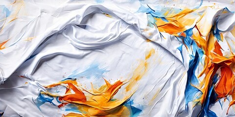 Aufkleber - A white shirt with orange and blue splatters on it