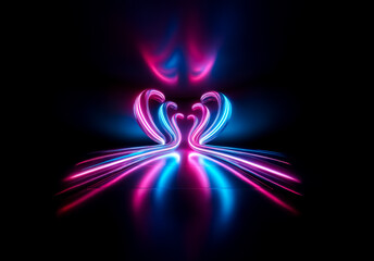 Leinwandbilder - Abstract glowing lines of pink and blue create a dynamic, futuristic design on a dark background. The curved shapes evoke motion and vibrant energy.
