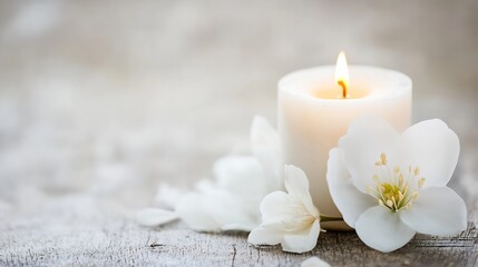 Aufkleber - Elegant White Candle Surrounded by Petals Creating a Serene Ambiance and Tranquil Atmosphere : Generative AI