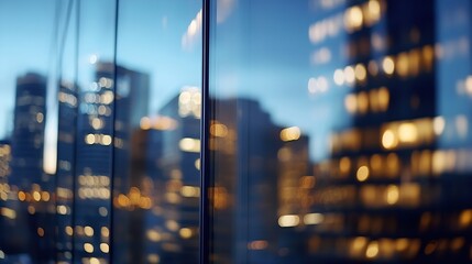 Aufkleber - Blurred Urban Night Scene with Bright Lights Reflected in Glass Windows : Generative AI