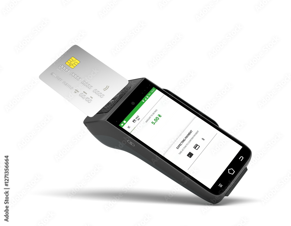 contactless payment by card through the terminal 3d render image on ...