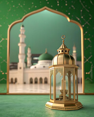 Wall Mural - An Elegant Lantern Casting Light on the Beautiful Architecture of a Mosque