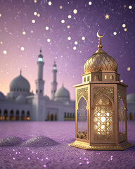 Wall Mural - A Decorative Lantern Glowing Under the Soft Light of a Mosque During Twilight