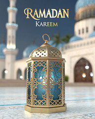 Wall Mural - A Decorative Lantern Glowing Under the Soft Light of a Mosque During Twilight