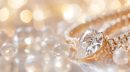 Aufkleber - CloseUp View of Elegant Diamond and Pearl Jewelry with Shimmering Background : Generative AI