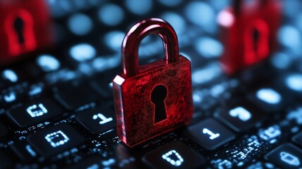 Poster - Visually striking image of red security locks on a digital keyboard representing data protection and cybersecurity : Generative AI