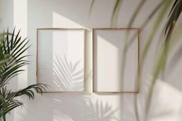 Wall Mural - Minimalist frames with tropical shadows