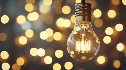 Aufkleber - Vintage light bulb glowing beautifully with a bokeh background creating a warm atmosphere : Generative AI