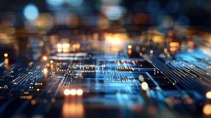 Fototapete - Vibrant abstract closeup of circuit board components showing the complexity and beauty of modern technology : Generative AI