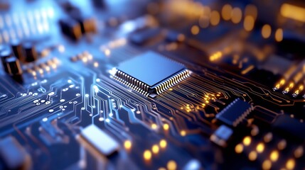 Fototapete - High resolution image of a printed circuit board displaying complexity and sophistication of electronic design : Generative AI