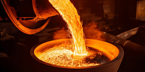 Aufkleber - Molten metal being poured into a mold at a foundry