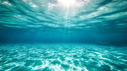Aufkleber - Underwater sunlight creating shimmering patterns on the surface of a serene blue ocean water body : Generative AI