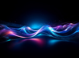 Wall Mural - abstract waves of blue and purple light flow smoothly across a dark backdrop, creating a sense of mo